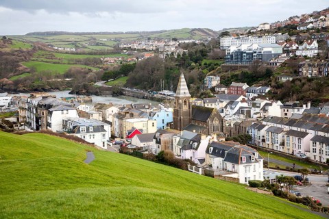 Historic buildings clustered around the harbour, Ilfracombe, north Devon, England, United Kingdom,