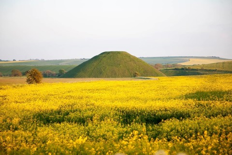 Silbury Hill prehistoric site, near Avebury, Wiltshire, England, UK is the largest man made mound