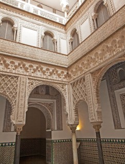 Palace of Pedro First, historic moorish palace architecture in the Alcazar, Seville, Spain, Europe