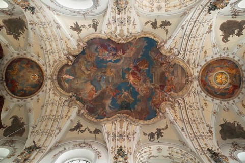 Ceiling vault and fresco painting in the baroque St Andrew's Church, 1697-1717, Stadtamhof,