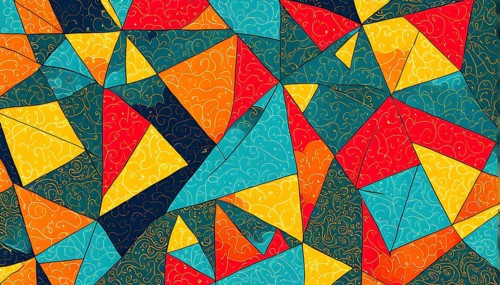 Vibrant patchwork of abstract shapes with pencil texture details, perfect for a variety of creative