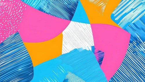 Vibrant patchwork of abstract shapes with pencil texture details, perfect for a variety of creative