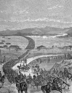 Raft bridge over the Danube, built by the Russians, Historical, digitally restored reproduction