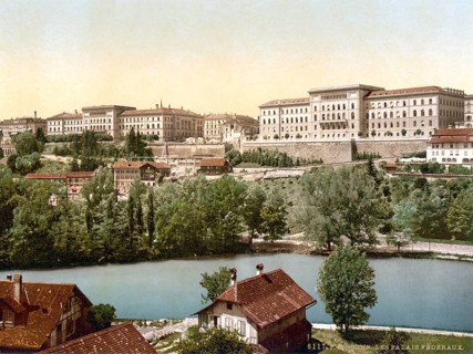 Rathaus, Bern, Switzerland, Historic, digitally restored reproduction from a 19th century original,