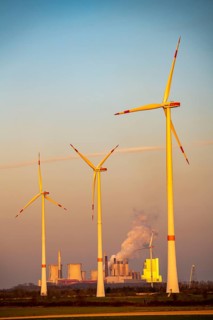 Wind power plants, wind farm, Neurath lignite-fired power plant, Rhenish lignite mining area