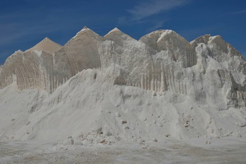 Sea salt heaps, Salinas de Levante, Salines de Llevant, saltworks near Es Trenc, Majorca, Balearic
