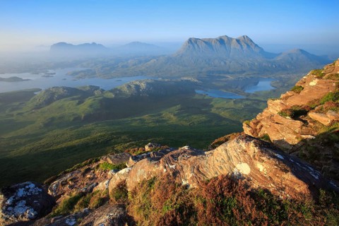 View of Suilven and Cul Mor, Sutherland, Scotland, Great Britain
