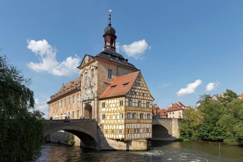 Historic Town Hall on the Regnitz, Bridge Town Hall, Bamberg, Upper Franconia, Bavaria, Germany,