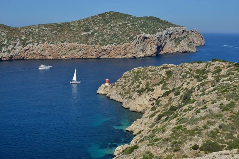 Boats in the Parque Nacional de Cabrera, Cabrera National Park, Cabrera Archipelago, Majorca,