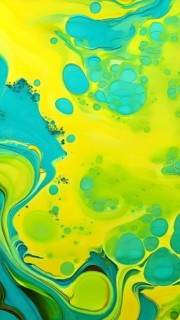 Abstract wallpaper with colorful blobs and liquid shapes on a green background, AI generated