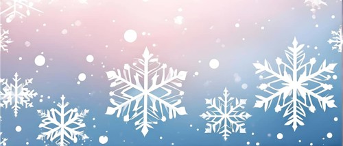 Abstract pattern of snowflakes in varying sizes and shapes in soft white and blue gradients, AI