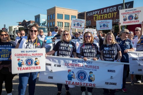 Detroit, Michigan USA, 2 September 2024, Union members participate in Detroit's Labor Day parade.