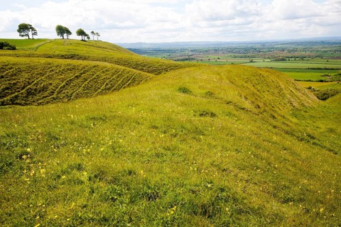 Chalk scarp slope with dry valleys at Roundway Hill, a special place for wildlife, near Devizes,