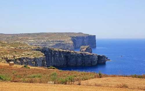 Coastal landscape near Gharb, island of Gozo, Malta view to San Dimitri Point headland