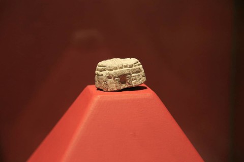 Carved design model plan of megalithic temple, National Museum of Archaeology, Valletta, Malta,