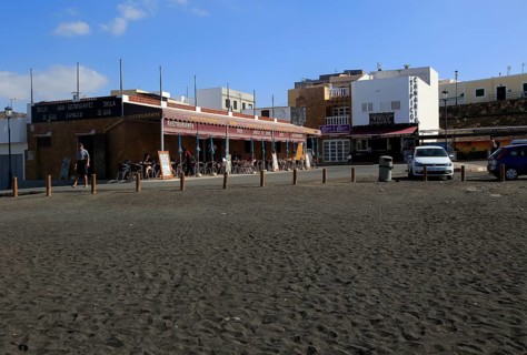 Cafe by black sand beach at Ajuy, Fuerteventura, Canary Islands, Spain, Europe