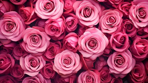 Valentine day background of close-up view of a beautiful mix of pink roses, symbolizing love and