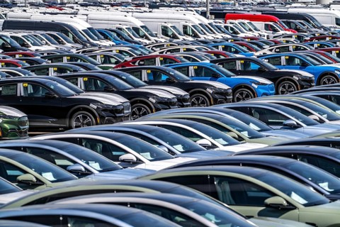Storage area for new cars in the port of Vlissingen-Oost, vehicles are temporarily stored on over
