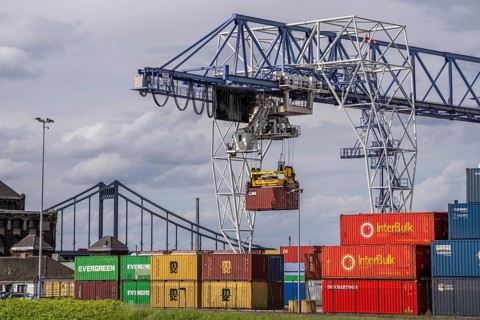 Container terminal at the Rhine port of Krefeld, inland port, 4th largest public port in North