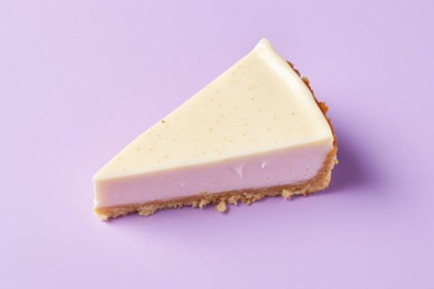 Slice of cheesecake on pastel violet background. KI generiert, generiert, AI generated