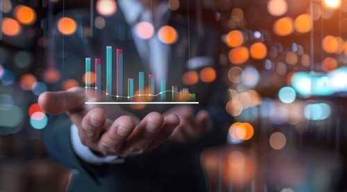 Marketer at stock exchange tracing recent trends and analyzing investments., AI generated