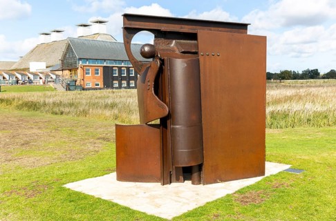 Steel sculpture artwork 'Erl King' 2009, by Sir Anthony Caro, Snape Maltings, Suffolk, England, UK