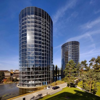The two car towers with new cars for delivery on the grounds of the Autostadt, Volkswagen AG,