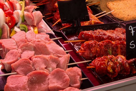 Meat counter in a butcher's shop