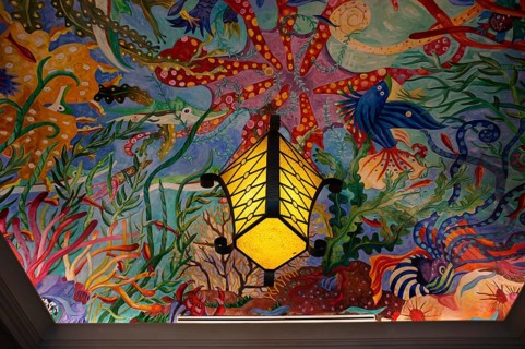 Interior, lamp, ceiling painting, Hotel Atlantis, the Palm Jumeirah, Dubai, United Arab Emirates,