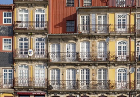 Colorful facades of houses along Cais da Estiva in the Ribeira district, Porto, Portugal, Europe