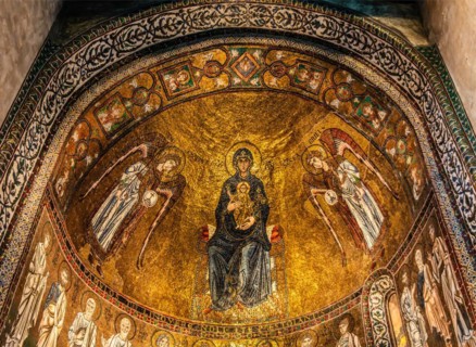 Our Lady between the Archangels Gabriel and Michael and the Apostles, 11th century, Byzantine