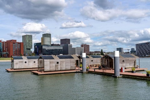 Floating hotel rooms, Wikkelboat in the Rijnhaven, the Rijnhaven, a 28-hectare harbour basin, has