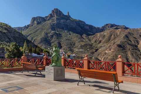 View over Tejeda to Roque Nublo, Gran Canaria, Canary Islands, Spain, Tejeda, Gran Canaria, Canary