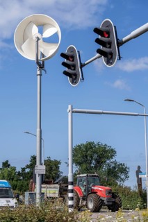 A mini wind power plant in the small Dutch town of Haarlemmermeer supplies the traffic lights at a