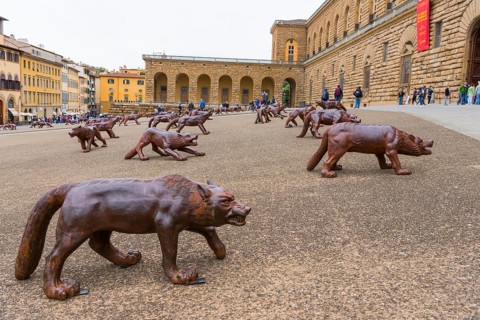 Palazzo Pitti with wolves, architecture, city centre, city trip, culture, tourism, Florence, Italy,
