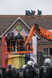 2nd day of the eviction of the Lützerath hamlet, occupied buildings of the former farm, by climate