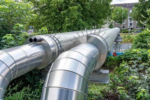 New STEAG district heating pipeline in Essen, over the railway tracks of the S6 line in Essen-Süd,