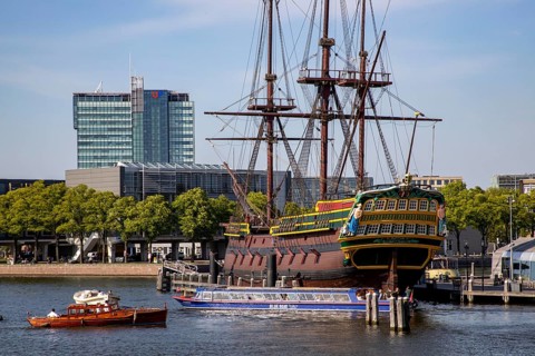 Amsterdam, Netherlands, Maritime Museum, old sailing ship, VOC-Ship De Amsterdam