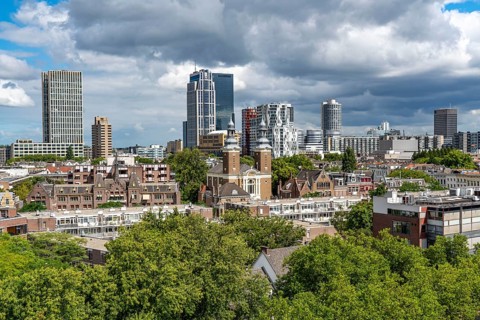 The skyline of Rotterdam, city centre, buildings around the Delftse Poort, Netherlands