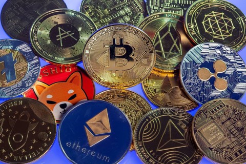 Various cryptocurrencies, symbol coins, optical placeholder for the digital currency, blockchain,