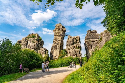 The Externsteine, a sandstone rock formation, in the Teutoburg Forest, near Horn-Bad Meinberg,