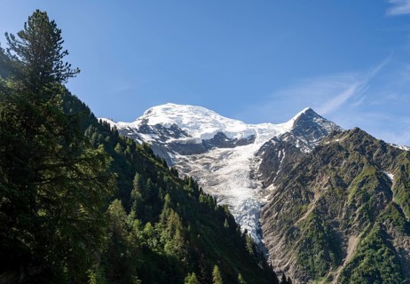 Mountain landscape, view of glacier Glacier de Taconnaz, hike La Jonction, Chamonix, Haute-Savoie,