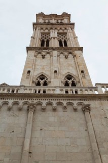 Low angle view of old Gothic Church of Saint Sebastian, Trogir, Croatia, Europe