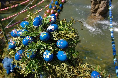 Easter custom, Easter fountain in Franconian Switzerland, detail, here in Bieberbach, district of