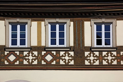 Franconian half-timbered house in Hassfurt, market square, Hassberge district, Lower Franconia,