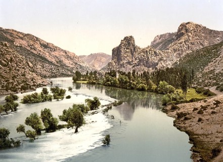 Almissa, now Omis, view on the Cettina, Cetina River, Dalmatia, Austro-Hungary, digitally restored