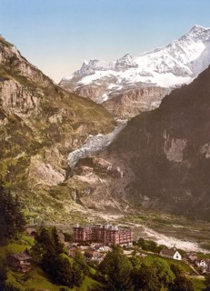 Grindelwald, Bärenhotel und Gletscher, Bernese Oberland, Switzerland, Historic, digitally restored