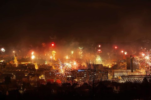 Göppingen with the Hohenstaufen in the background for the New Year's Eve fireworks 2023