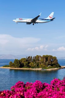 A Boeing 737 MAX 8 aircraft of TUI Airlines Netherlands with the registration PH-TFO at Corfu