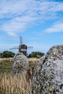 Stone settlement and traditional windmill at the cemetery of Gettlinge (Gettlinge gravfält), which